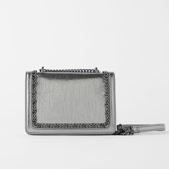 Zara Handbags - Zara silver mini crossbody w/ chain detail